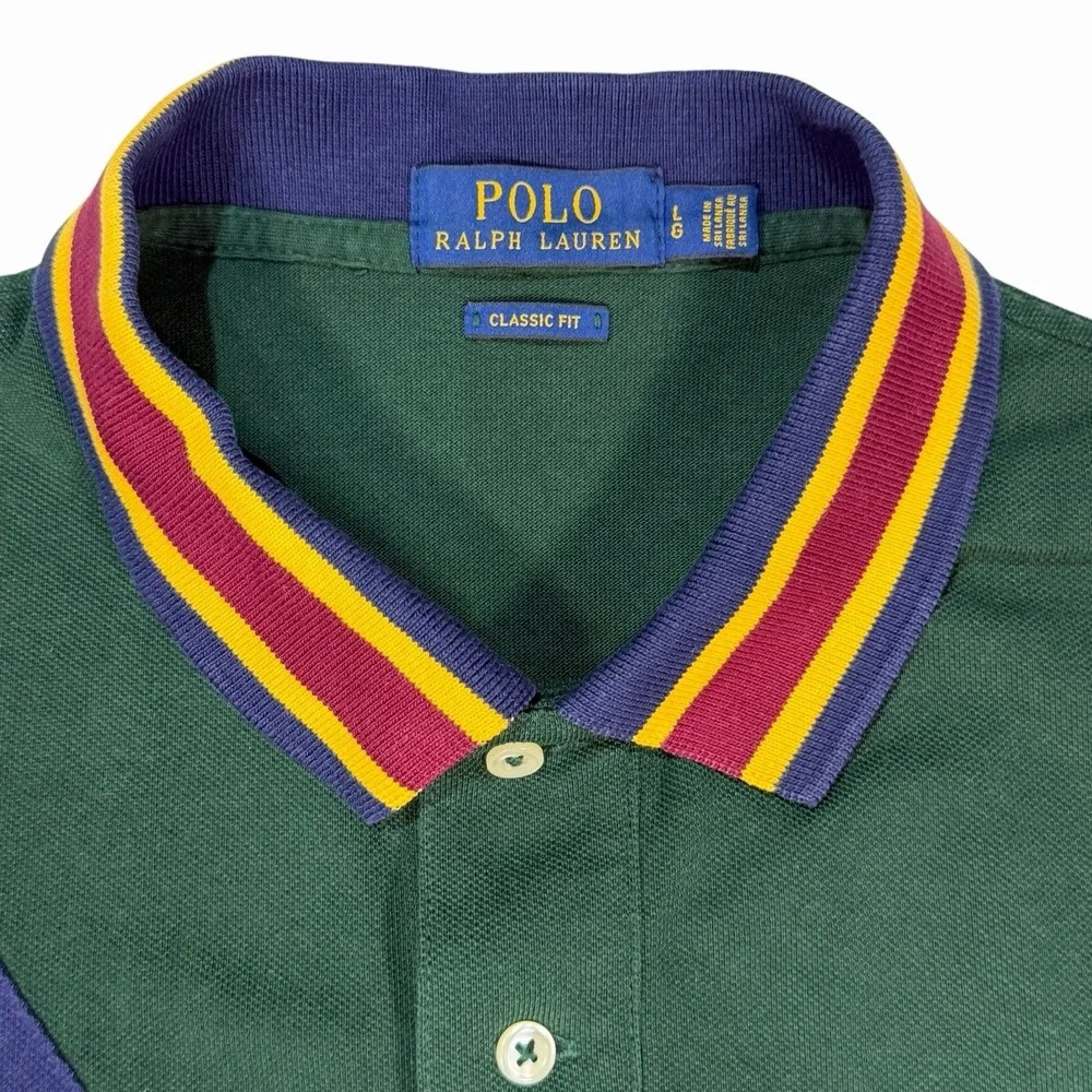 Polo Ralph Lauren Men's Big Pony Crest Polo Classic Fit Tri-Color Shirt Large